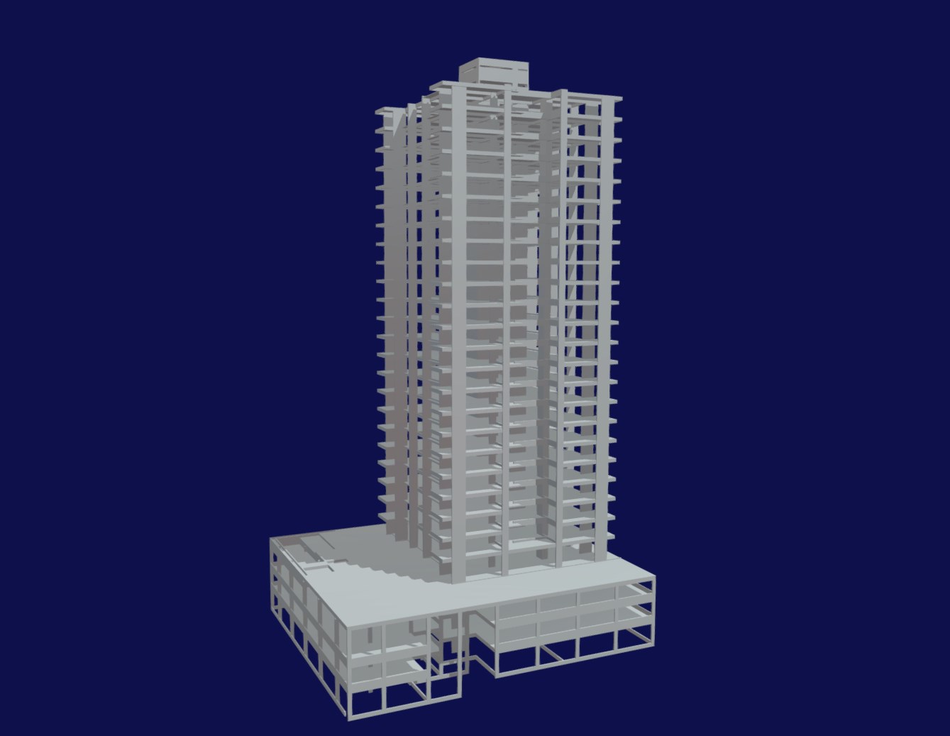 Modelo estrutural tridimensional de edifício em concreto armado