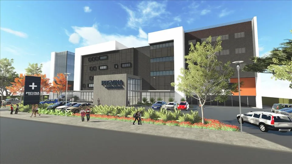 Render arquitetônico de edificação hospitalar